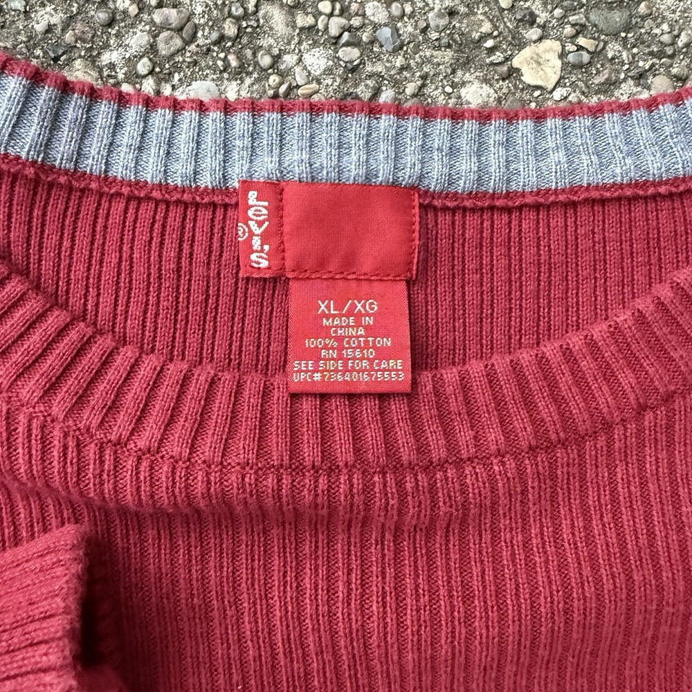 Levi's Sweater Mens XL Red Pullover Crew Neck Ribbed Cuffs Waistband Y2K - Picture 3 of 6